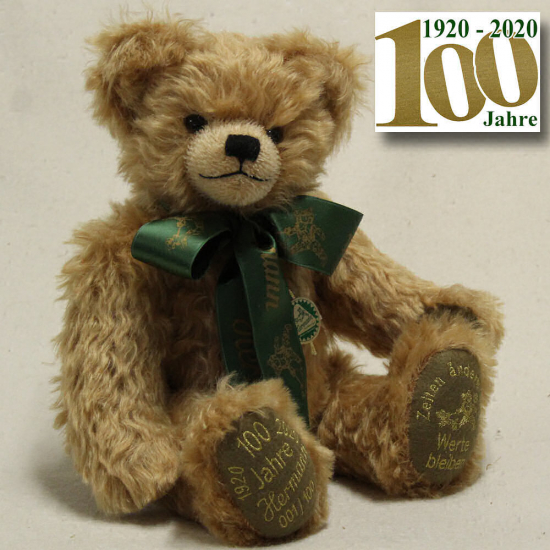 1920 - 2020 Jubilumsbr 100 Jahre einer bewegten Firmengeschichte 38 cm Teddybr von Hermann-Coburg