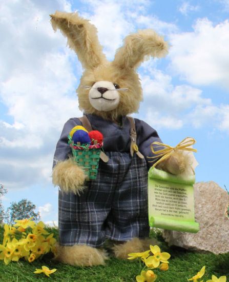 Lümmel ? a rabbit boy with poetry 32 cm Teddy Bear by Hermann-Coburg