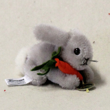 Mohair Miniature Bunny ?Hansi? with baby-carrot 9 cm Teddy Bear by Hermann-Coburg